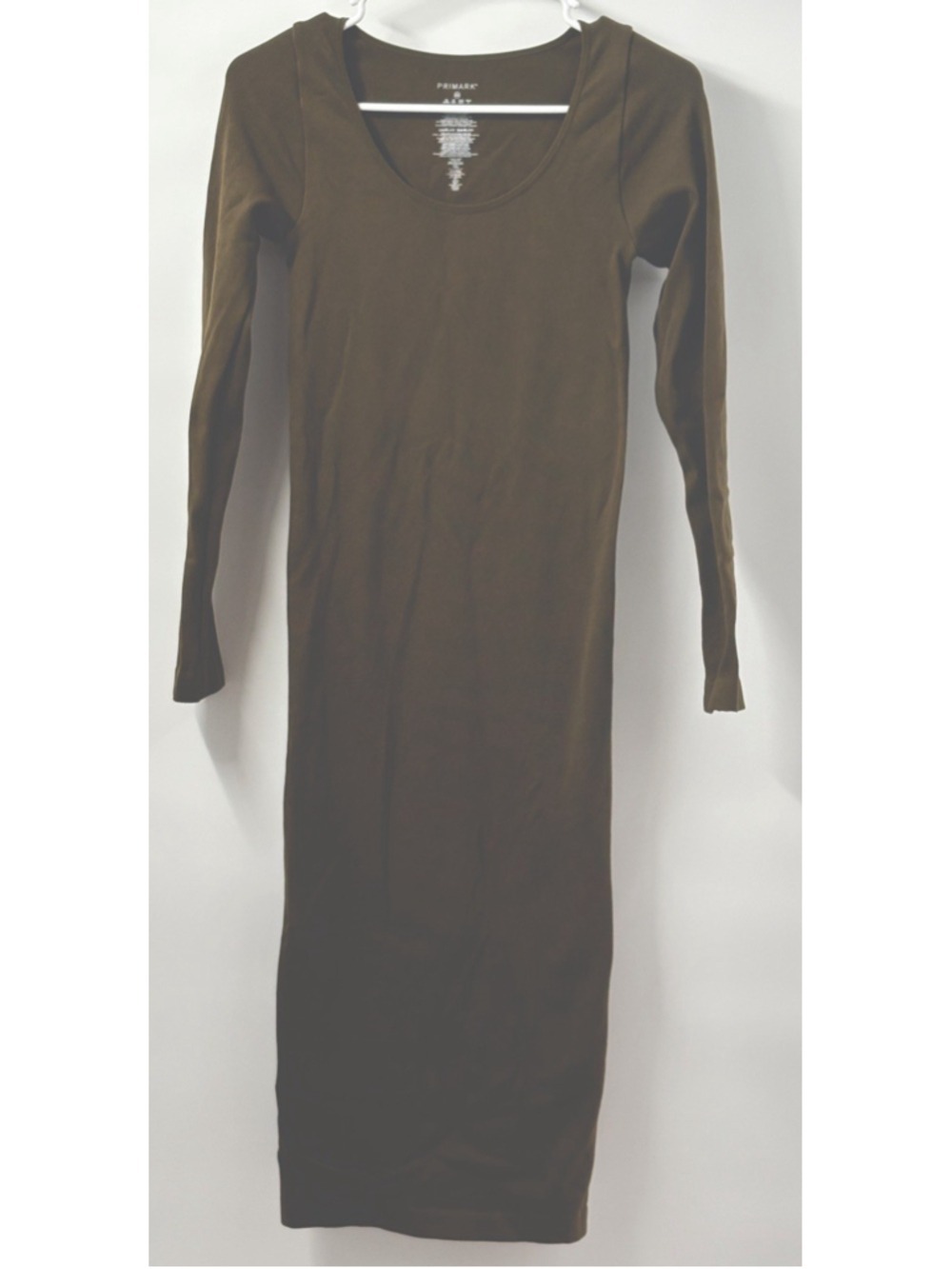 Olive Green Ribbed Long Sleeve Bodycon Midi Dress XS Scoop Neck Clean Girl